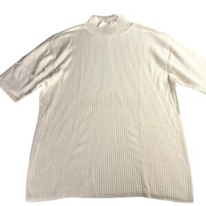 Karen Kane Lifestyle Womens Large Cream Ribbed Mock Neck Short Sleeve Knit Top